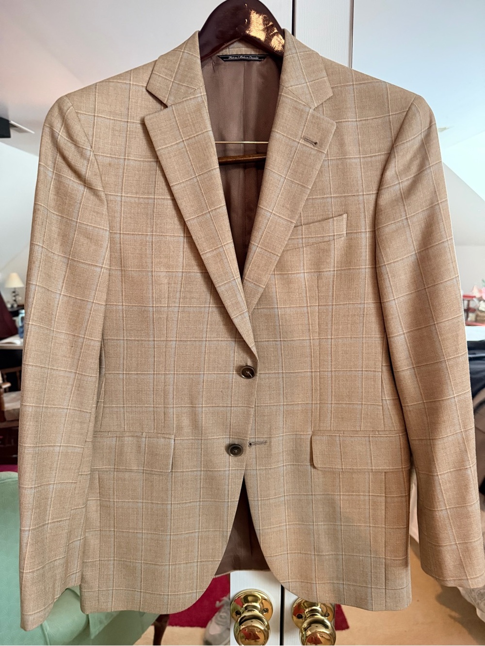 JACK VICTOR Men's Tan Windowpane Wool Blend Blazer